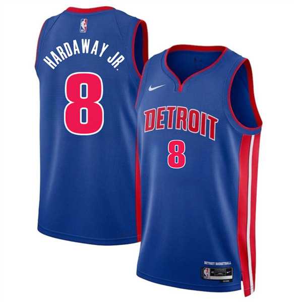 Mens Detroit Pistons #8 Tim Hardaway Jr Blue 2024 Icon Edition Stitched Jersey Dzhi